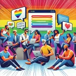 Find Your Perfect Connection – Best Free Gay Chat Rooms! DALL·E 2025-01-30 23.52.19 – A vibrant and modern digital illustration of a diverse group of people chatting happily in an online gay chat room. The scene includes a mix of indivi